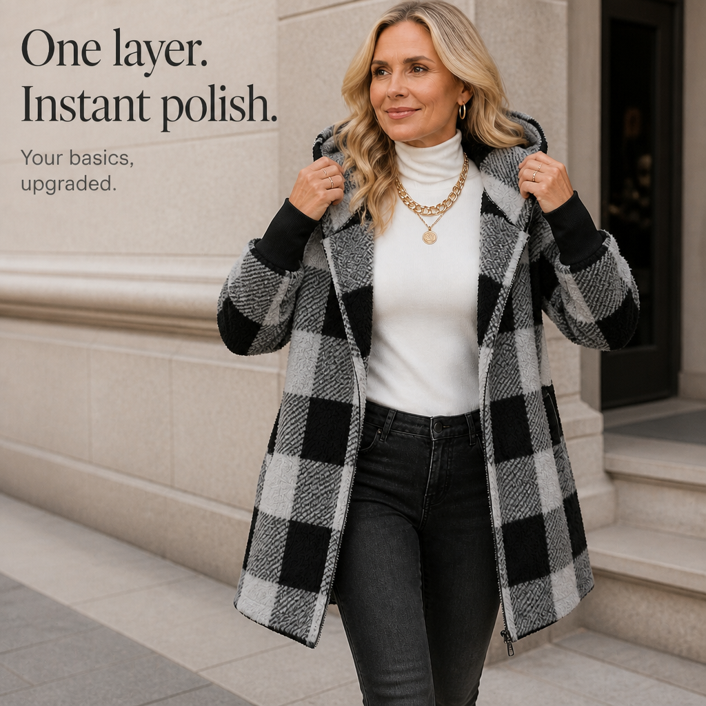 Plaidelle – Oversized Plaid Hooded Fleece Cardigan