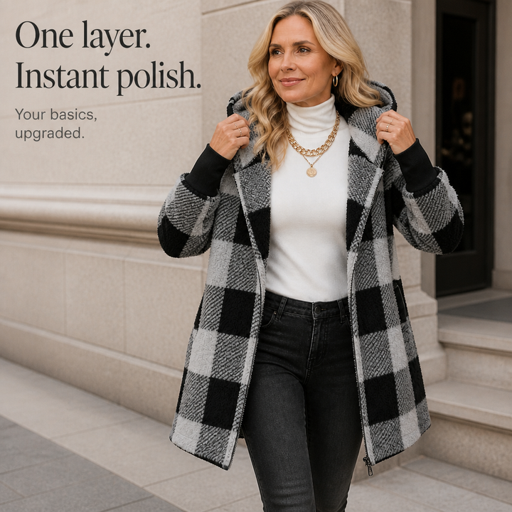 Plaidelle – Oversized Plaid Hooded Fleece Cardigan