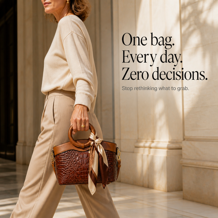 Ladrienne – Croc-Embossed Round Handle Convertible Tote