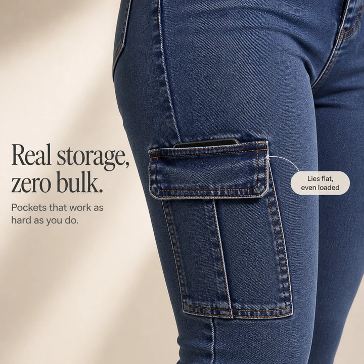 DenimEase – Stretch Denim Cargo Jeggings