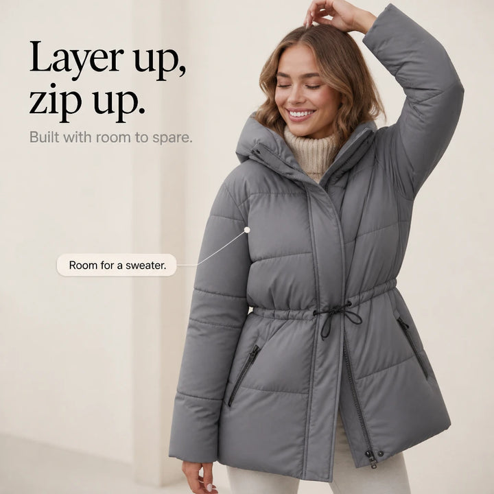 Silhouette – Drawstring Hooded Mid-Length Winter Jacket