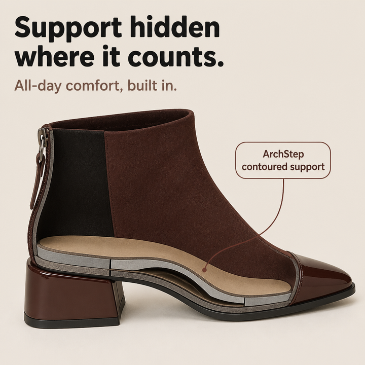 Solvera – Pointed-Toe Chunky Heel Ankle Boots