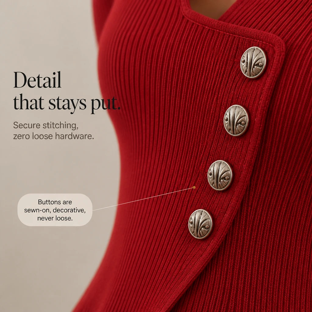 Velora – Asymmetrical Button Ribbed Peplum Top