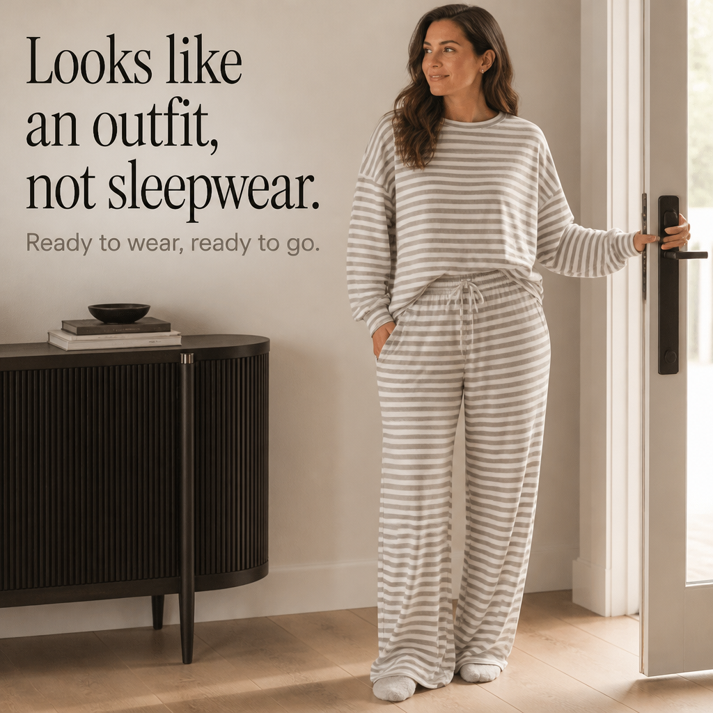 Stripe & Ease – Striped Top And Drawstring Wide-Leg Pants Set