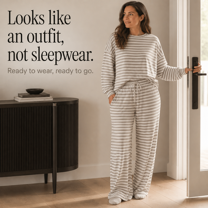 Stripe & Ease – Striped Top And Drawstring Wide-Leg Pants Set