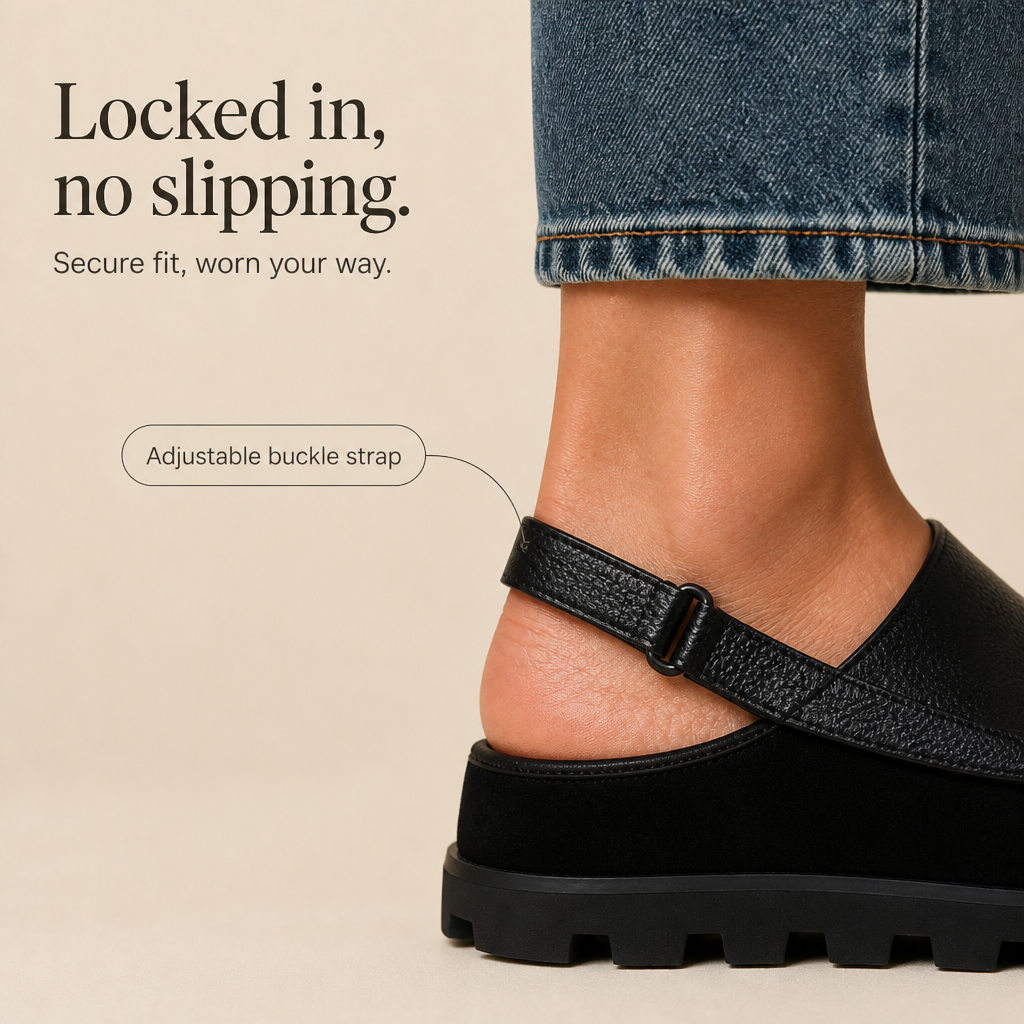 Gaia Leather Slingbacks – Textured-Toe Chunky Platform Shoes