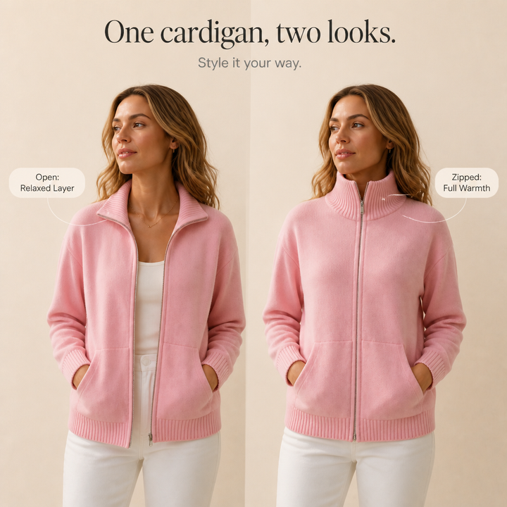 Wearbella – Zip-Front Ribbed Collar Knit Cardigan