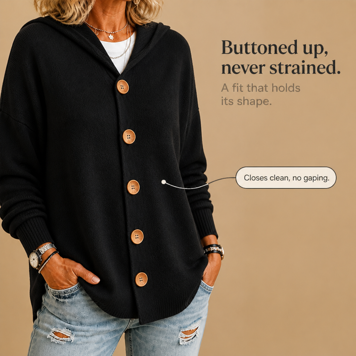 Hoodwell – Hooded Button-Front Knit Cardigan