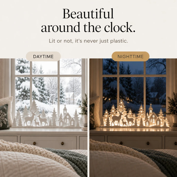 Deerwood Glow – LED Christmas Window Village With Deer