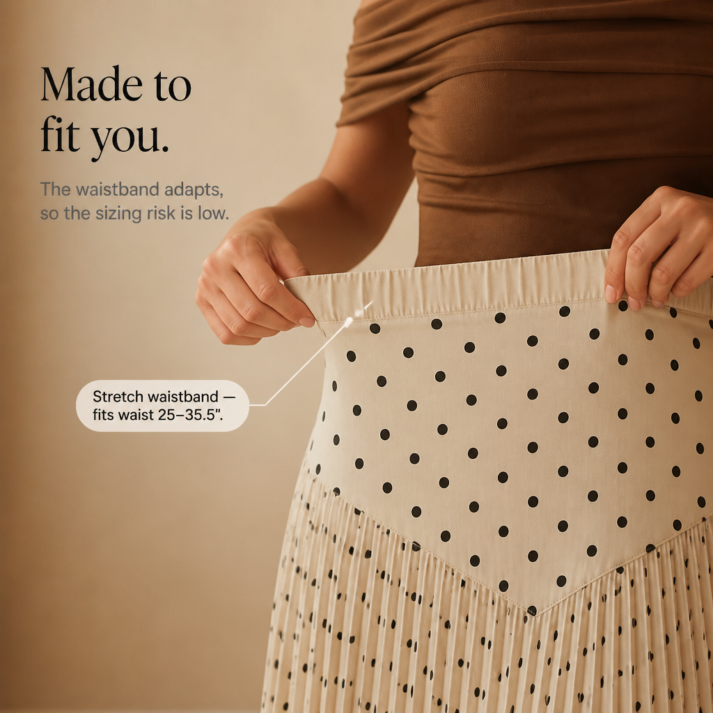Wearbella – Polka Dot Pleated A-Line Midi Skirt