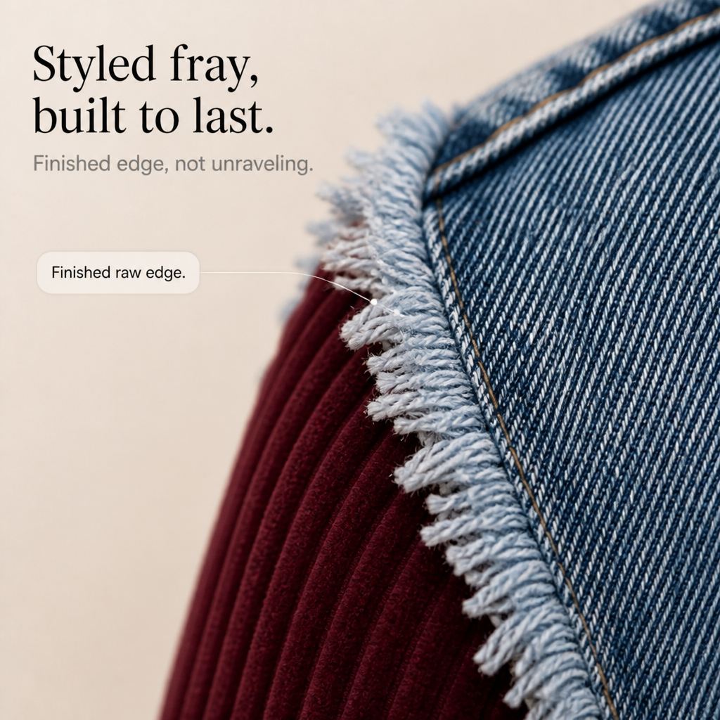 Corvella – Denim-Overlay Corduroy Raw-Hem Blazer