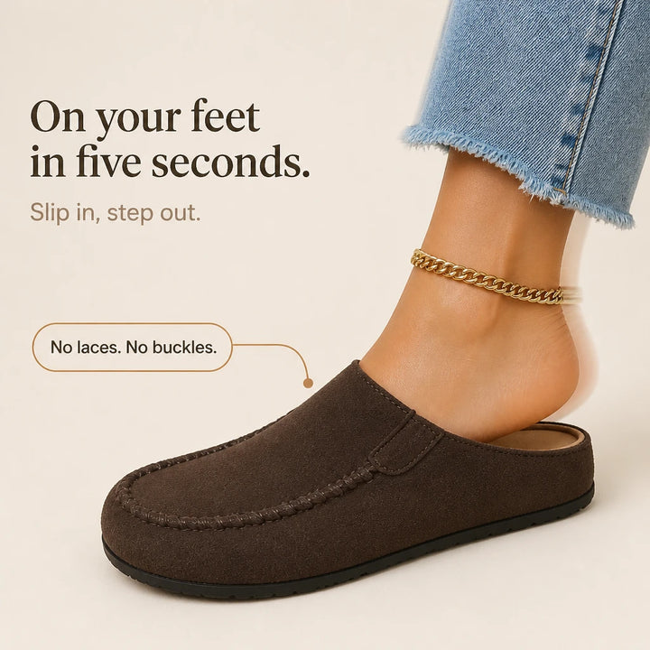 Daybella – Brown Backless Round-Toe Flat Shoes