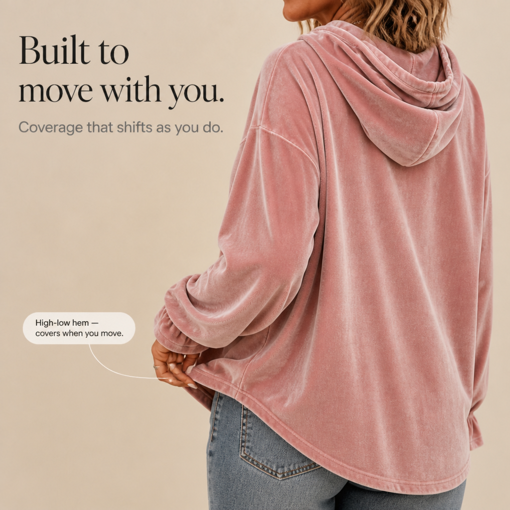 Wearbella – Ruffle Cuff Velvet Relaxed Hoodie