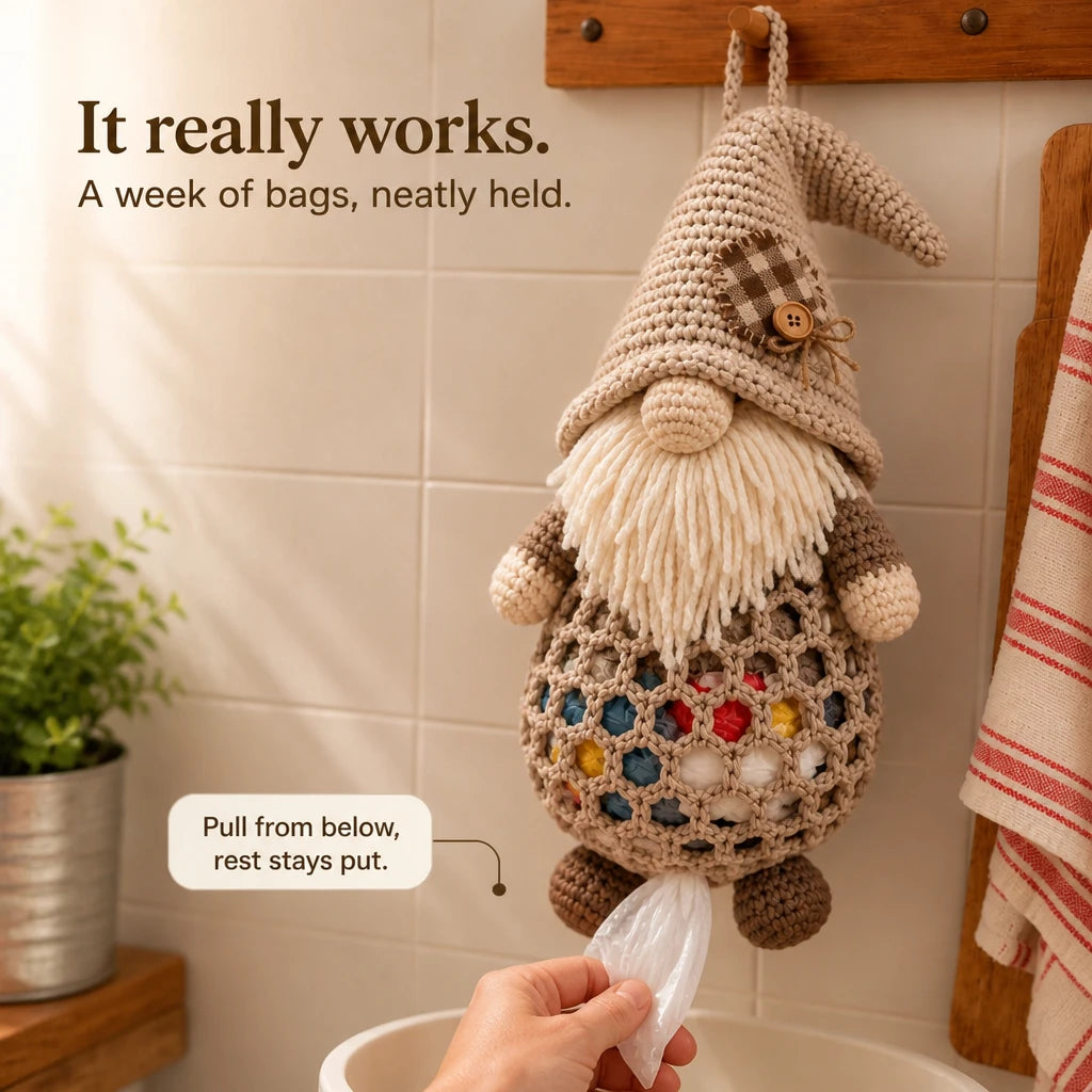 Gnome & Gather – Crochet Gnome Bag Holder