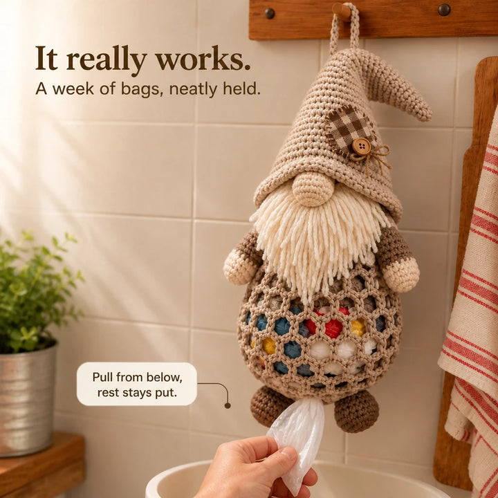 Gnome & Gather – Crochet Gnome Bag Holder