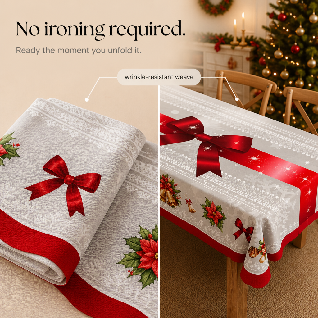Holly & Hearth – Red Bow Printed Christmas Tablecloth