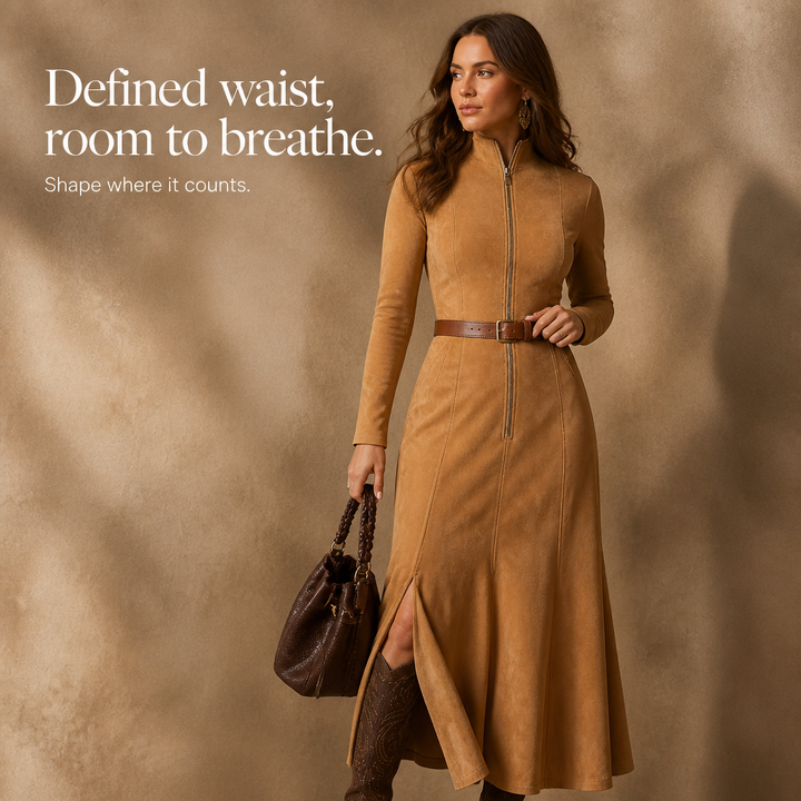 Suedelle – Belted Fishtail Maxi Dress