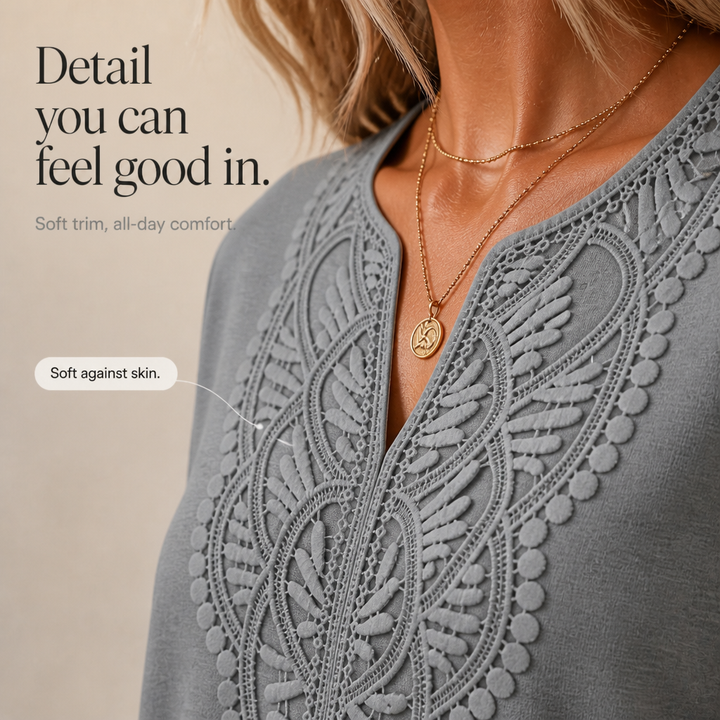 Wearbella – Lace Trim V-Neck Relaxed Tunic Top