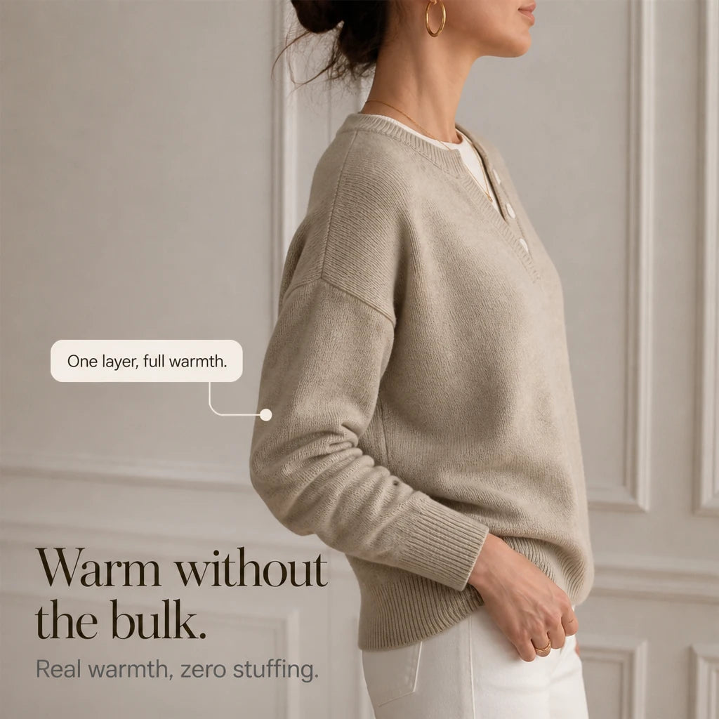Layerelle – Contrast Mock-Neck Notched V-Neck Sweater