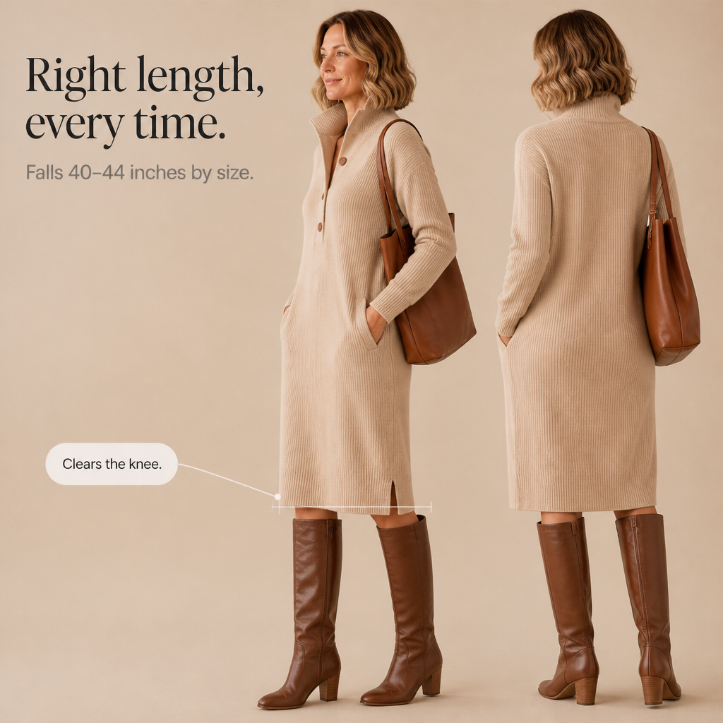 Lapella – Ribbed Lapel-Collar Sweater Dress