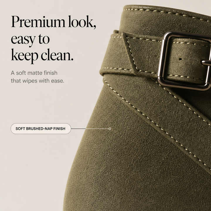 Buckle & Block – Slanted Buckle Side-Zip Ankle Boots