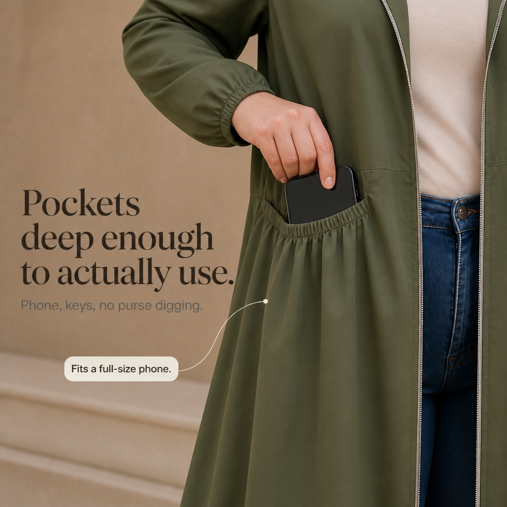 Rainbella – Flared Hem Peplum Rain Jacket With Pockets