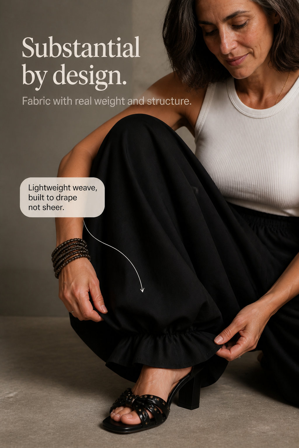 Wearbella – Smocked Waist Ruffled Hem Wide Leg Pants