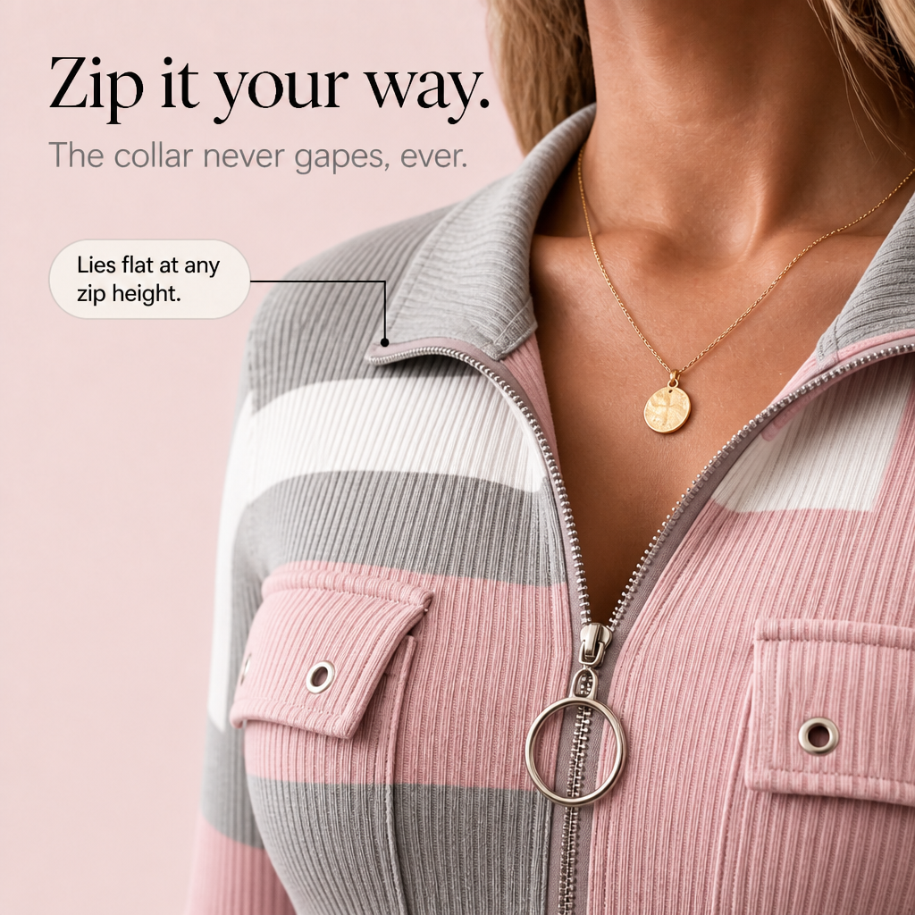 Ribette – Colorblock Ribbed Zip-Up Hooded Top