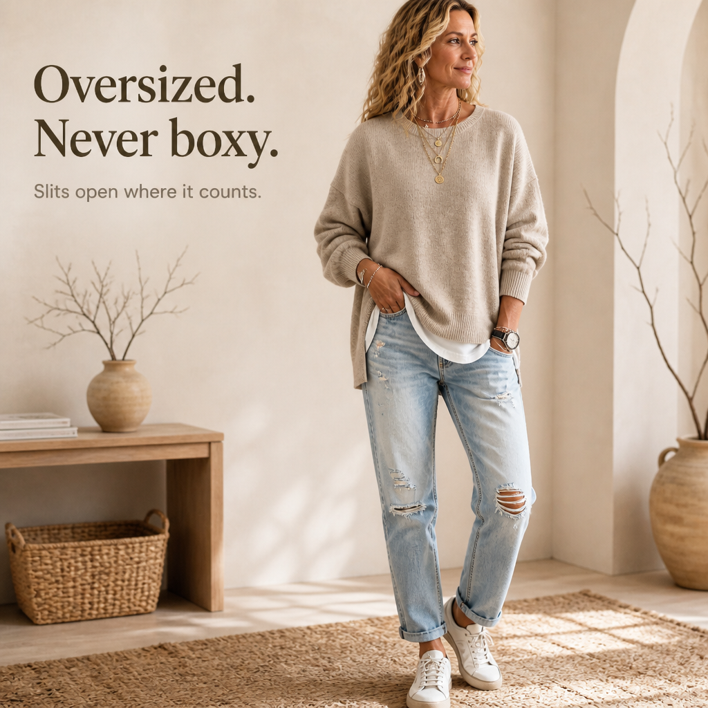Wearbella – Drop-Shoulder Lantern Sleeve Chunky Knit Sweater