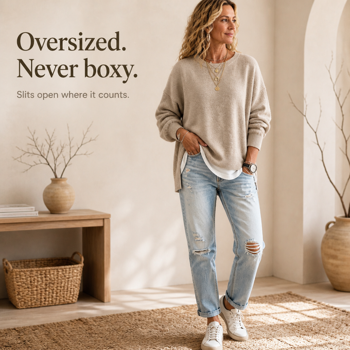 Wearbella – Drop-Shoulder Lantern Sleeve Chunky Knit Sweater