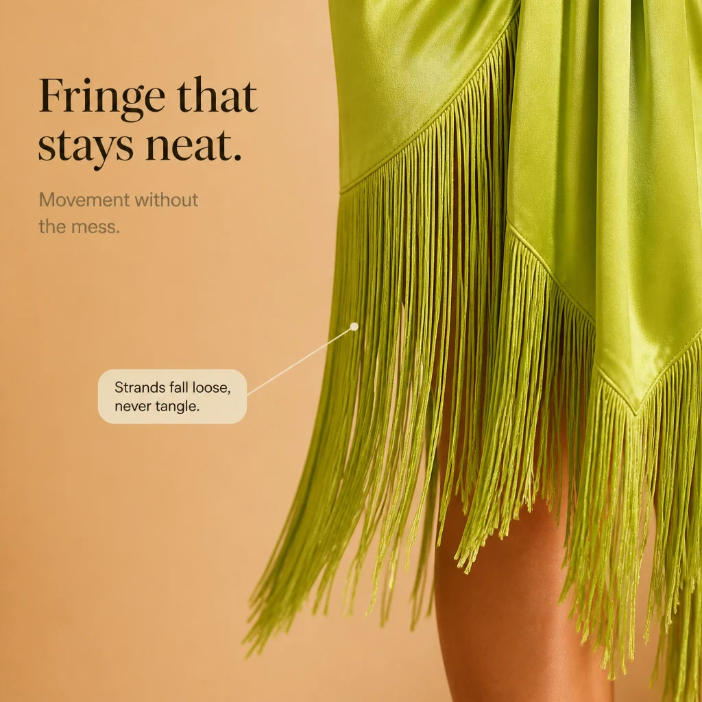 Fringeora – Satin Shirt Dress With Fringe Hem