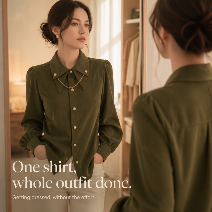 Corduvia – Studded Collar Corduroy-Look Shirt With Detachable Chain