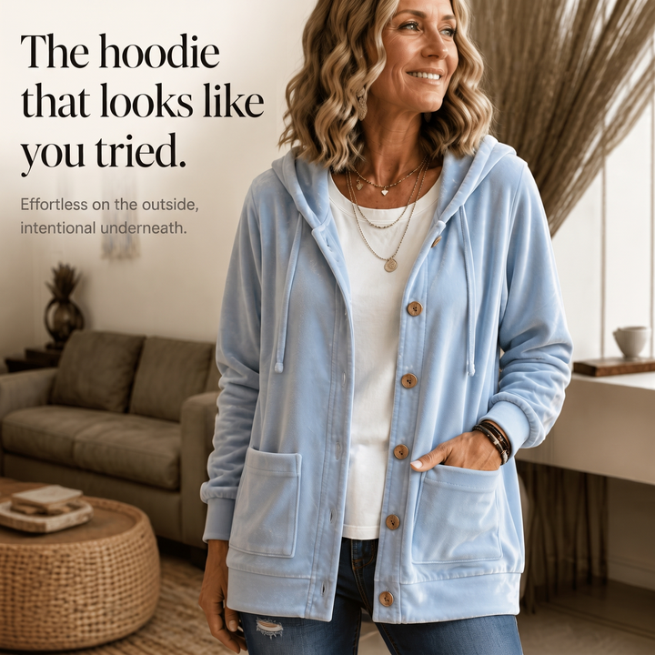 Coziva – Hooded Button-Front Velour Cardigan