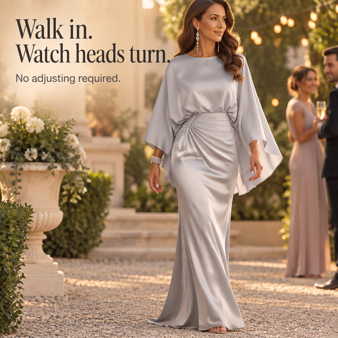 Elarabel – Batwing Sleeve Ruched Waist Maxi Gown