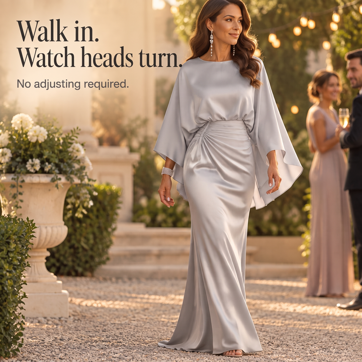 Elarabel – Batwing Sleeve Ruched Waist Maxi Gown