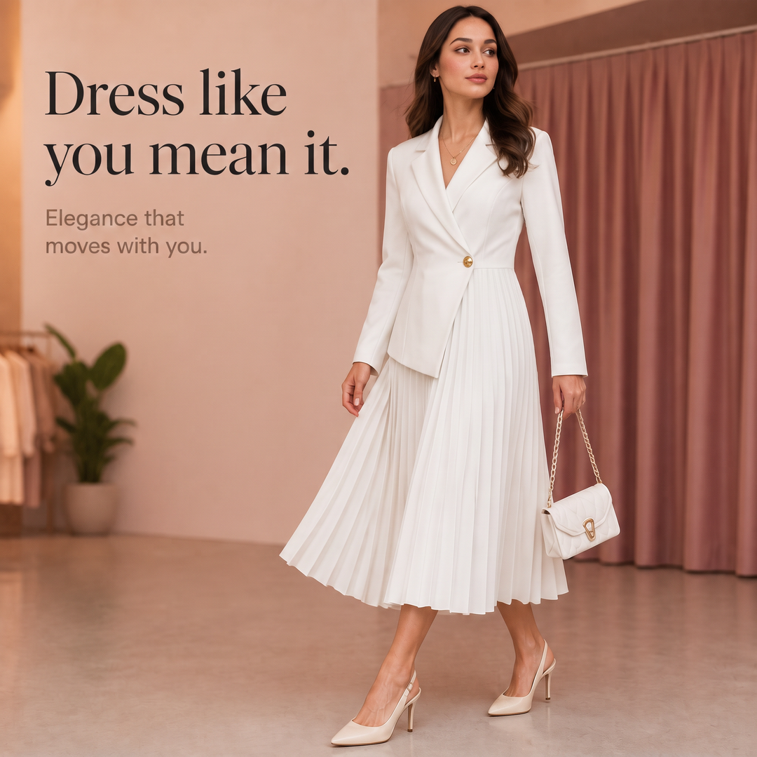 Pleat & Poise – Button-Front Pleated Midi Dress