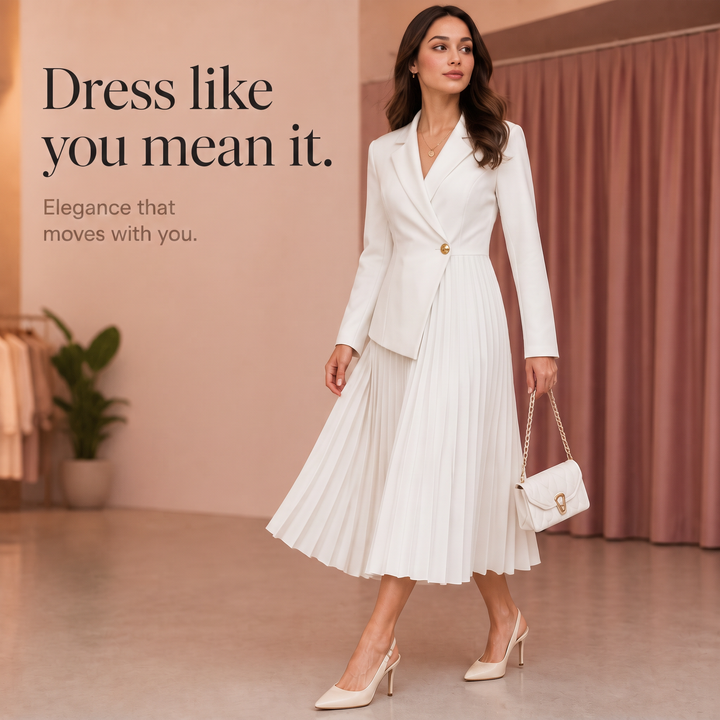 Pleat & Poise – Button-Front Pleated Midi Dress