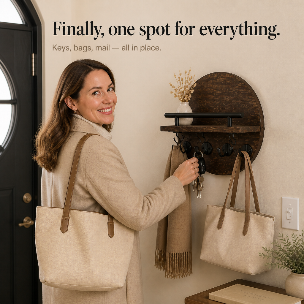 Keyhaven – Wall-Mounted Entryway Shelf With Double Hooks