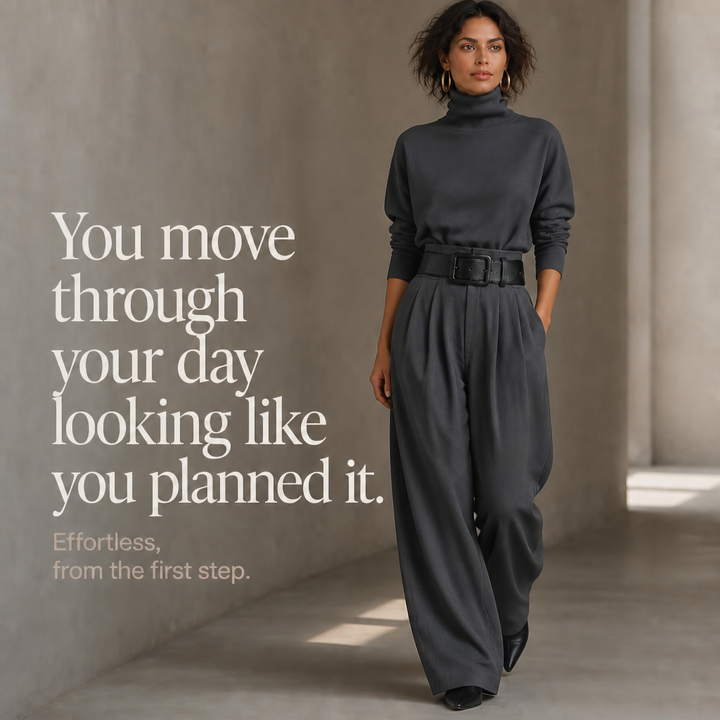 Wearbella – High-Waist Turtleneck And Trouser Set With Belt