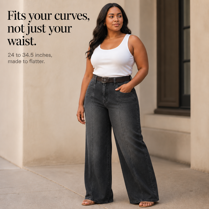 Longline Denim – High-Waisted Wide-Leg Seam Jeans