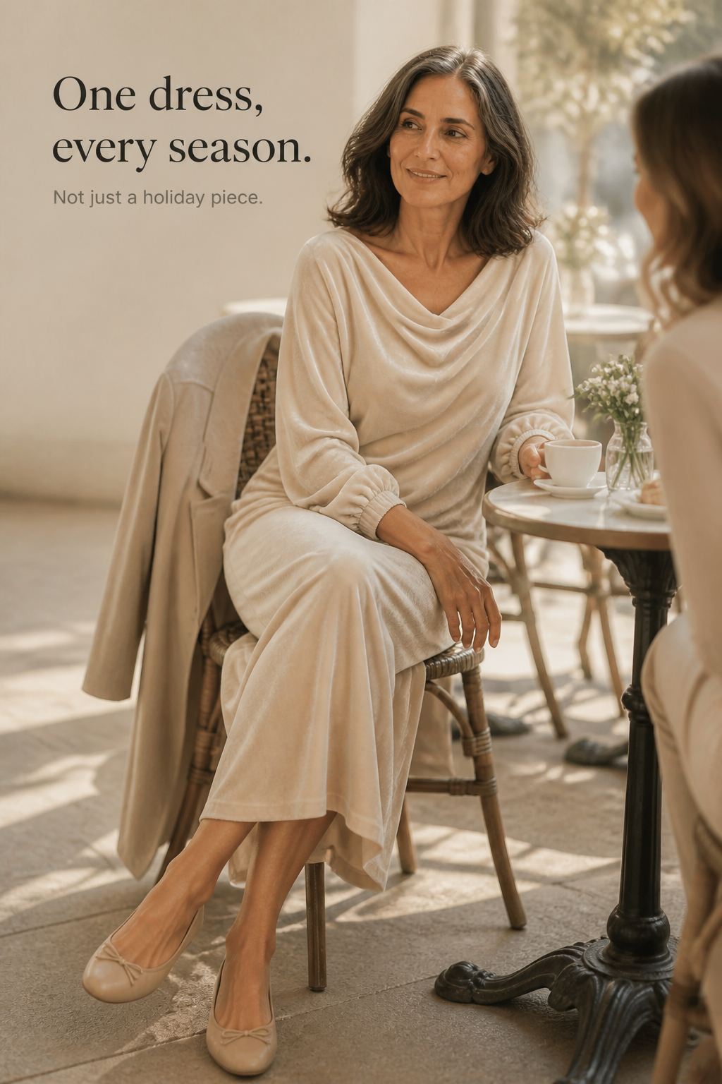 Velvienne – Round Neck Velvet Look Midi Dress