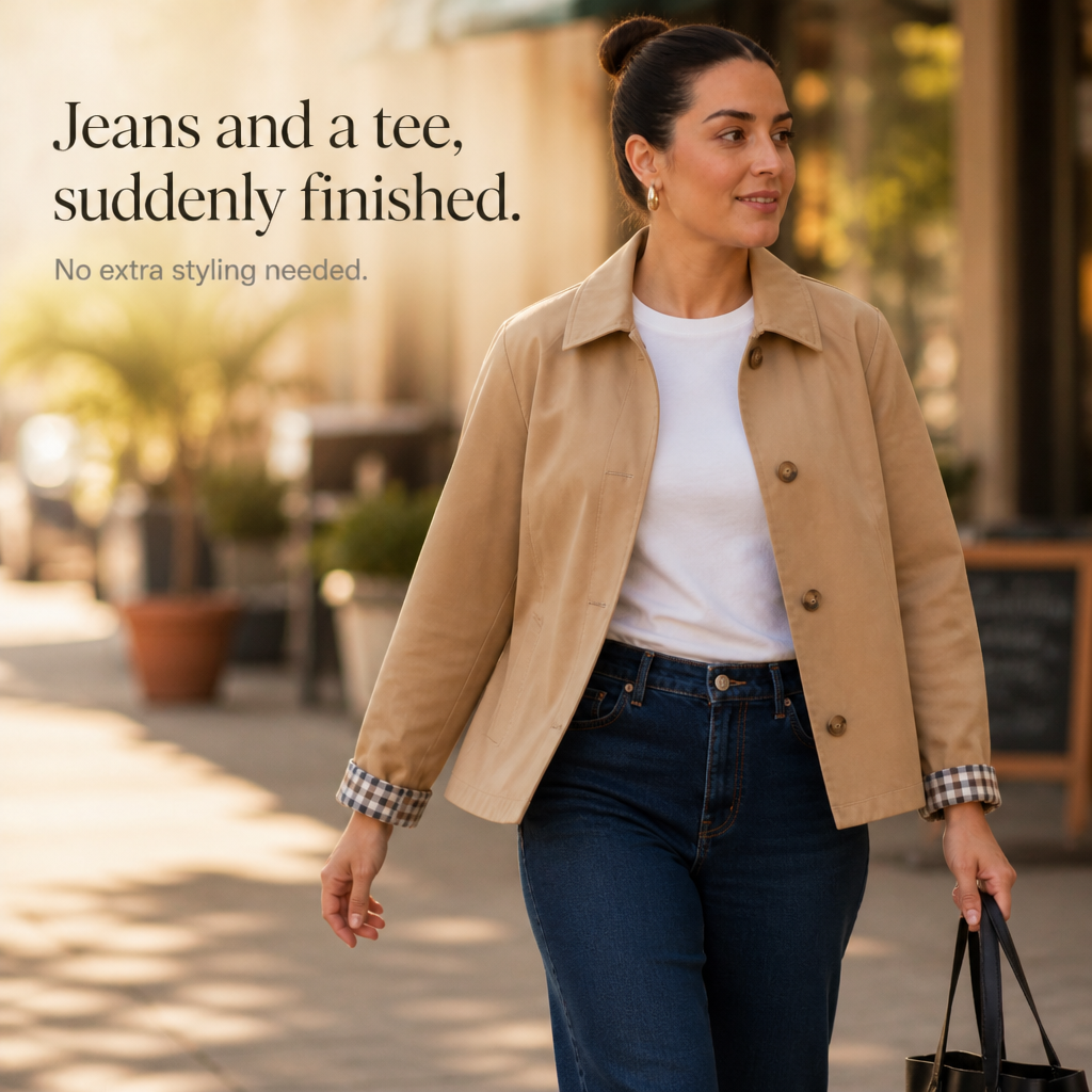 Tartanelle – Checked-Lining Raglan Casual Coat