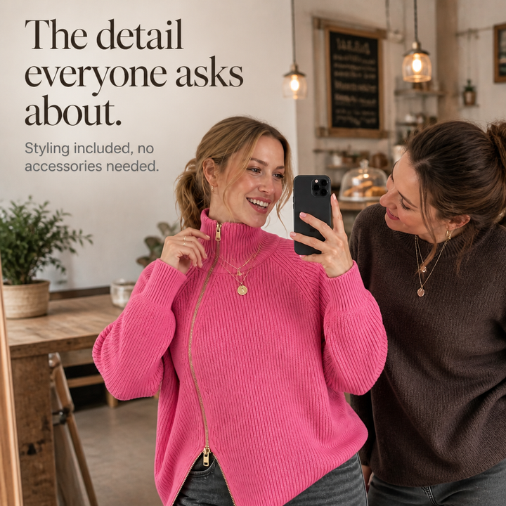 Wearbella – Asymmetric Zip Ribbed Knit Sweater