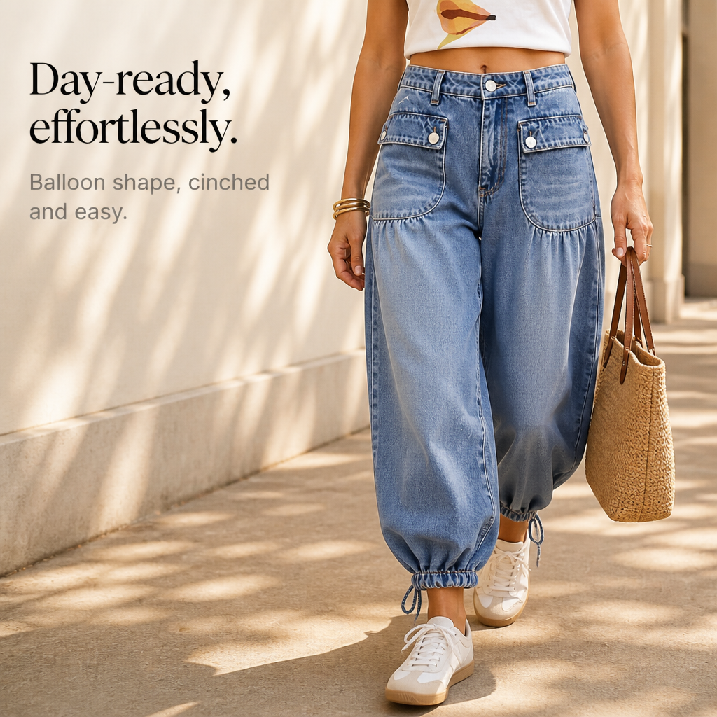 Balloon & Cinch – Drawstring Cuff Wide-Leg Balloon Jeans