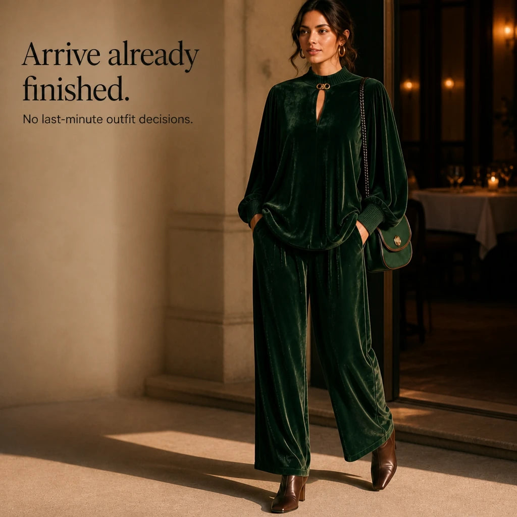 Veloura – Keyhole Velvet Top And Wide-Leg Trouser Set