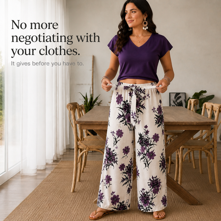 Twovelle – V-Neck Tie-Waist Wide-Leg Two-Piece Set