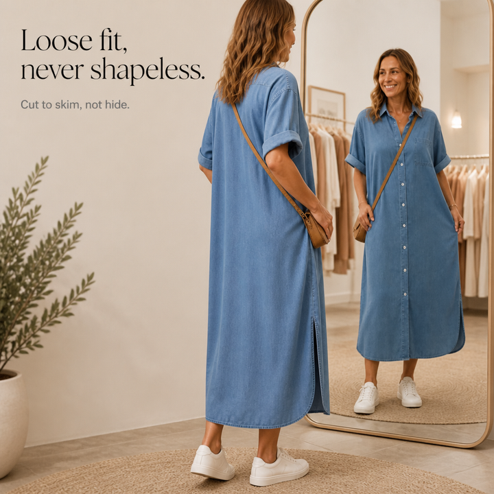 Wearbella – Loose-Fit Buttoned Denim Shirt Dress