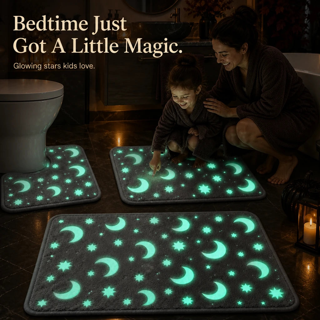 Lunaglow – Glow-In-The-Dark Moon And Star Bath Mat Set