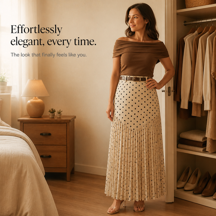 Wearbella – Polka Dot Pleated A-Line Midi Skirt