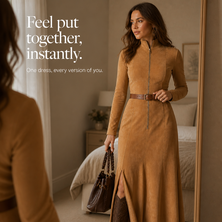 Suedelle – Belted Fishtail Maxi Dress
